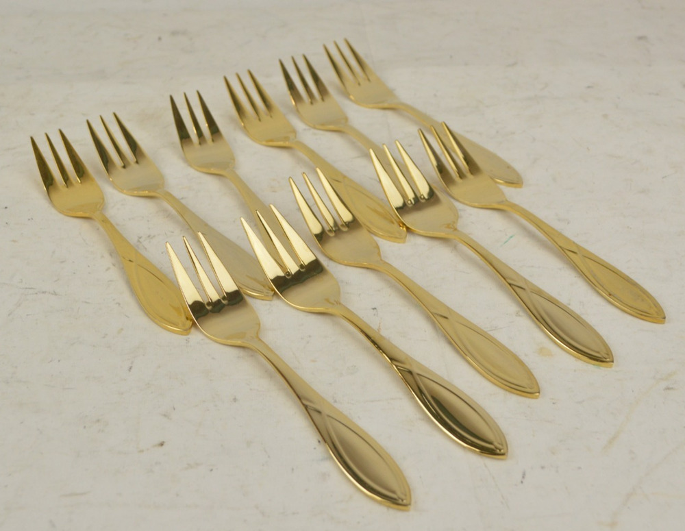Vintage 23/24 Karat Hard Gold Plated Forks Set of 11 Hartvergoldet Germany 5''